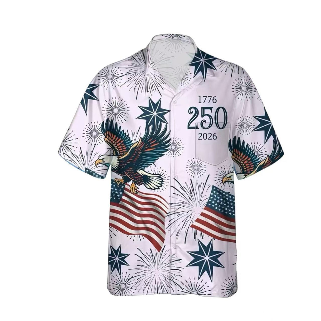 Patriotic Eagle American Flag Hawaiian Shirt Men 1776-2026 USA 250th Independence Day Summer Beach Button Up Shirt
