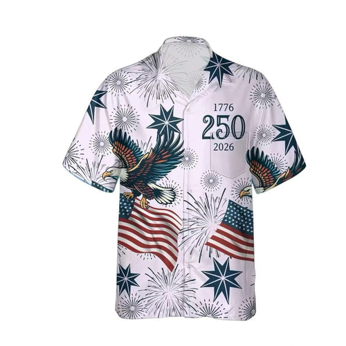 Patriotic Eagle American Flag Hawaiian Shirt Men 1776-2026 USA 250th Independence Day Summer Beach Button Up Shirt