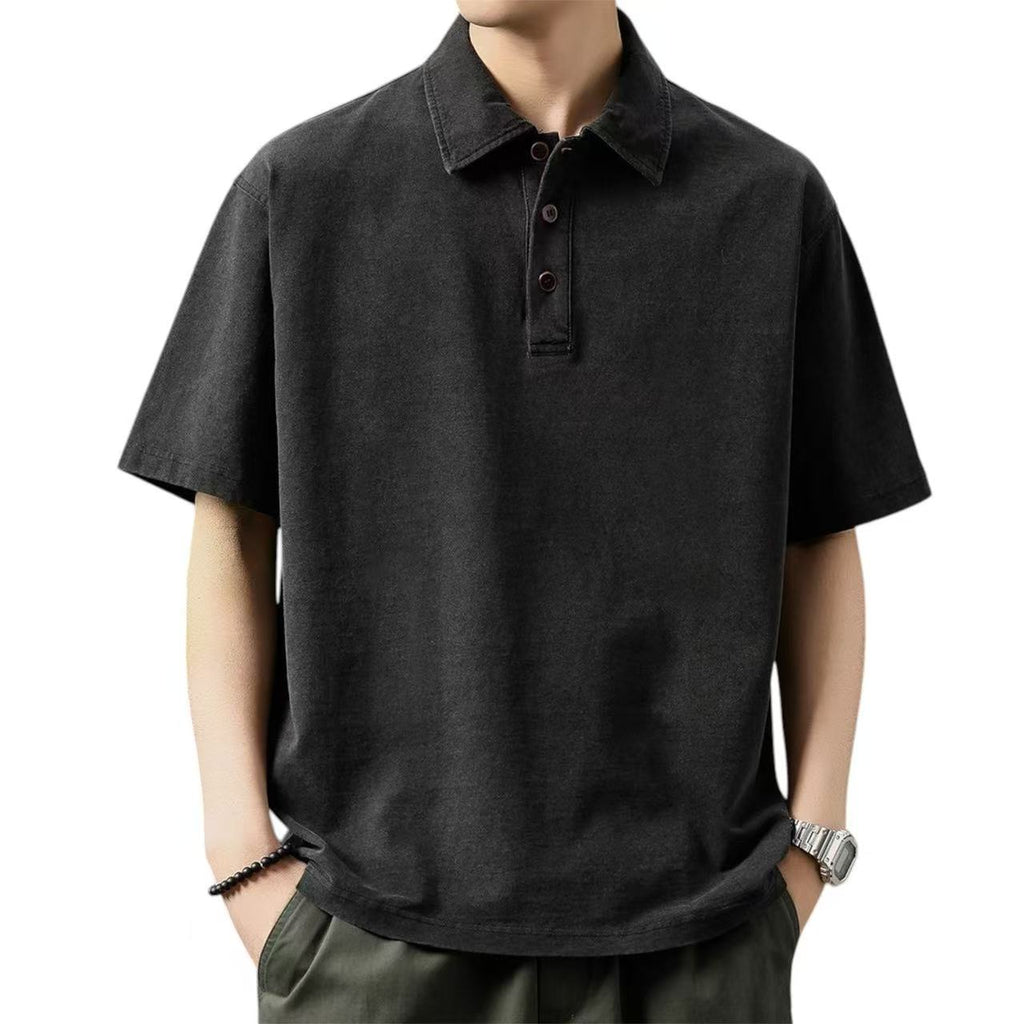 Summer Plus-Size Vintage Washed Polo Shirt