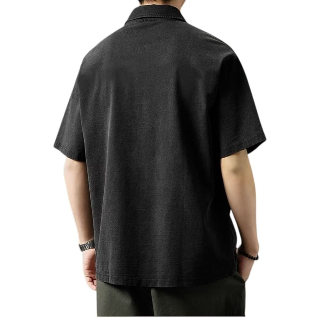 Summer Plus-Size Vintage Washed Polo Shirt