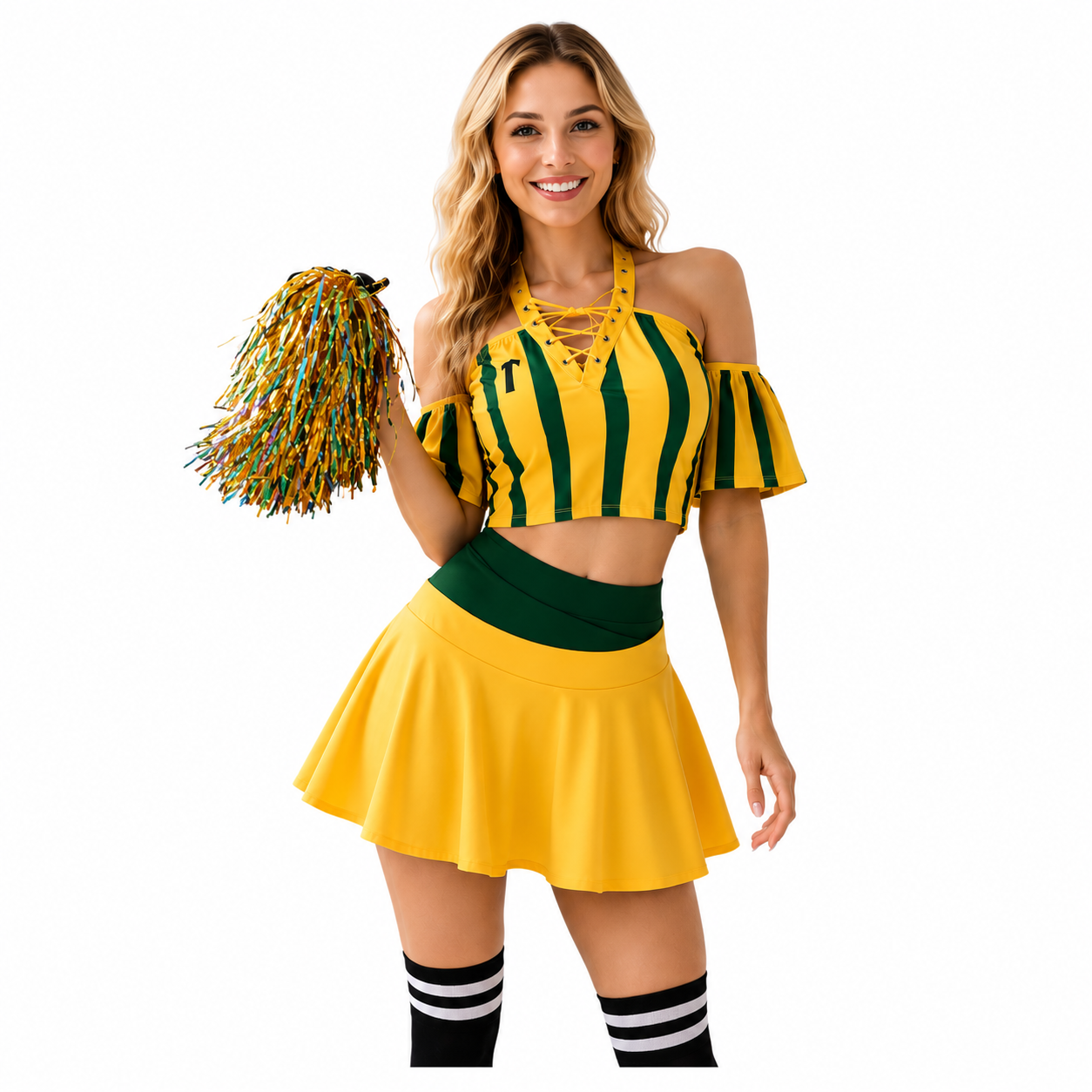 Women’s Football Fan Lingerie Set – Off Shoulder Crop Top & Mini Skirt Costume