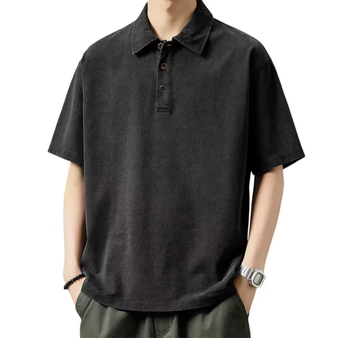 Summer Plus-Size Vintage Washed Polo Shirt