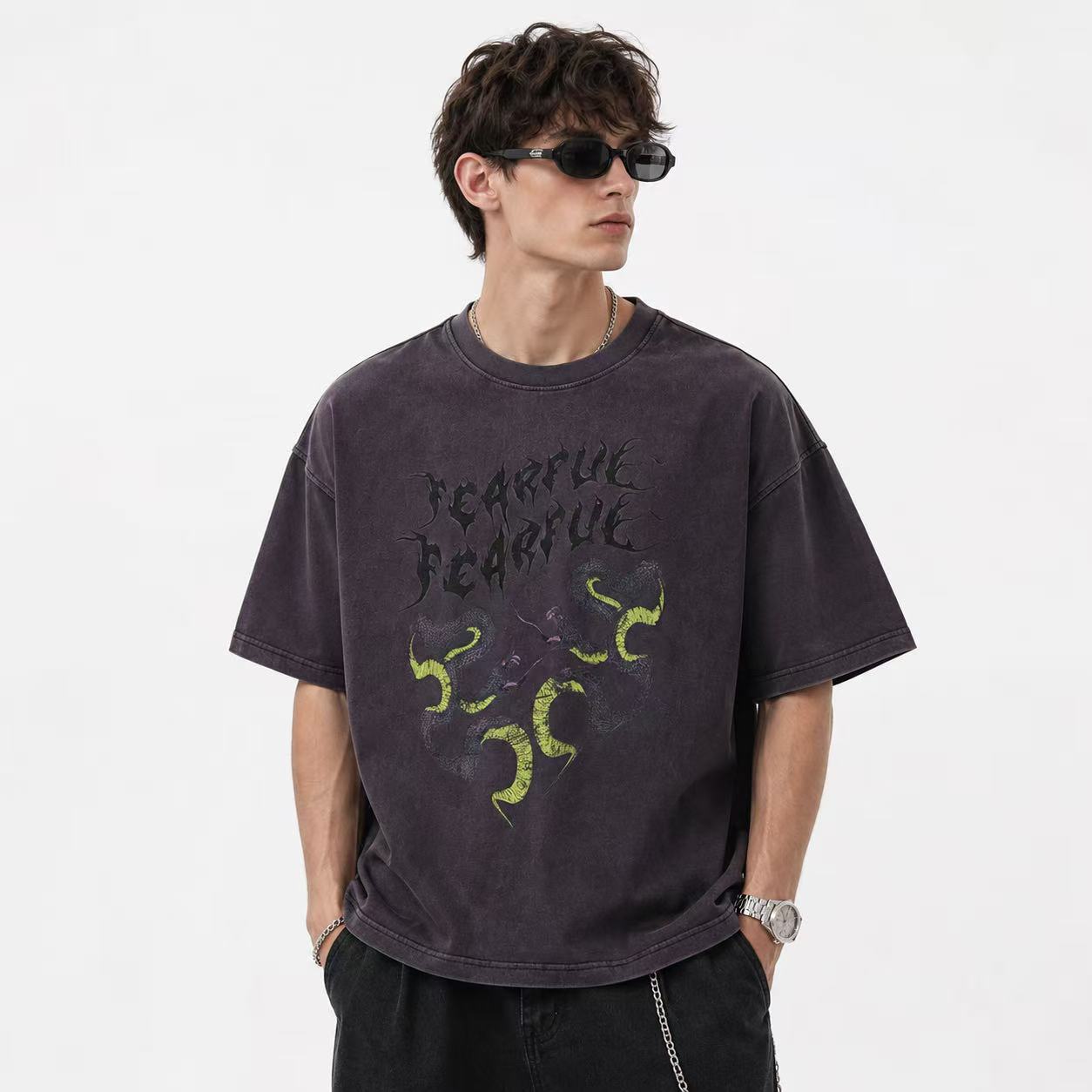 Vintage Snake Print Oversized Unisex Streetwear Short Sleeve Tee