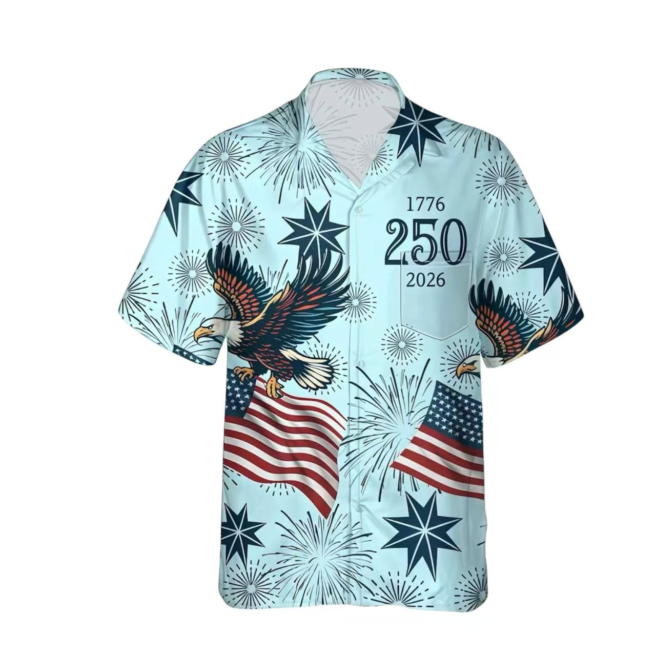 Patriotic Eagle American Flag Hawaiian Shirt Men 1776-2026 USA 250th Independence Day Summer Beach Button Up Shirt