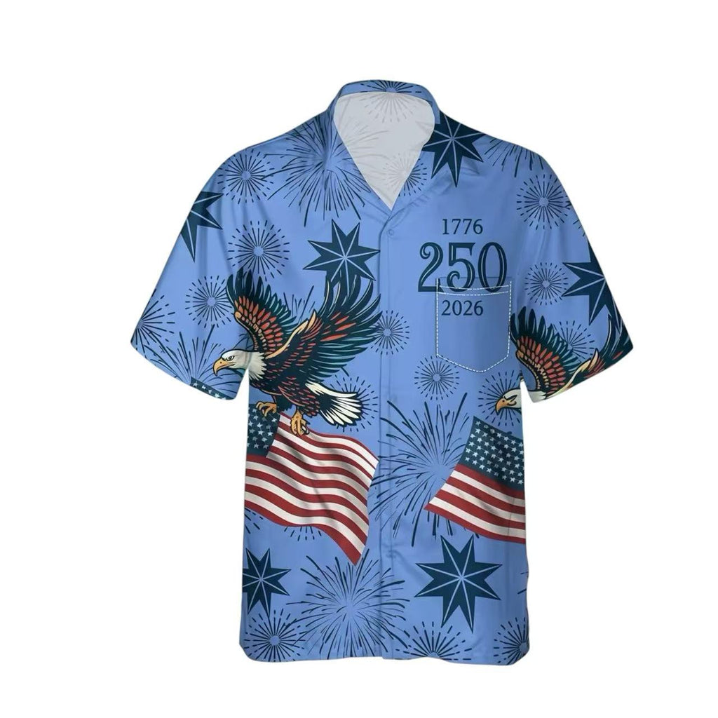 Patriotic Eagle American Flag Hawaiian Shirt Men 1776-2026 USA 250th Independence Day Summer Beach Button Up Shirt