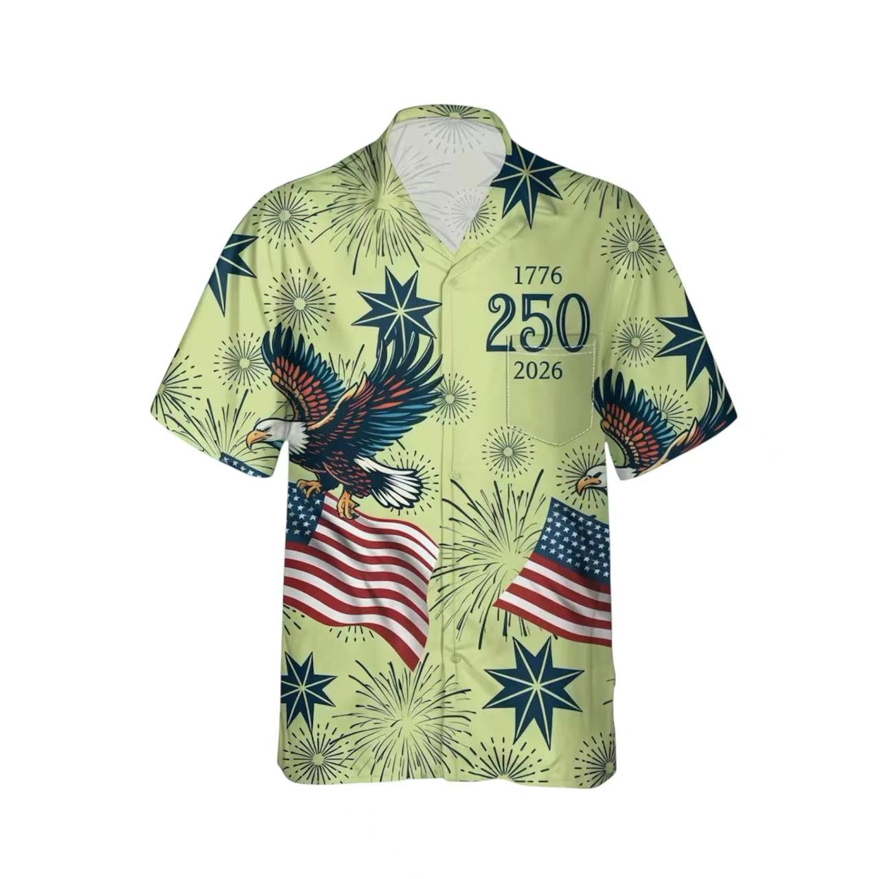Patriotic Eagle American Flag Hawaiian Shirt Men 1776-2026 USA 250th Independence Day Summer Beach Button Up Shirt