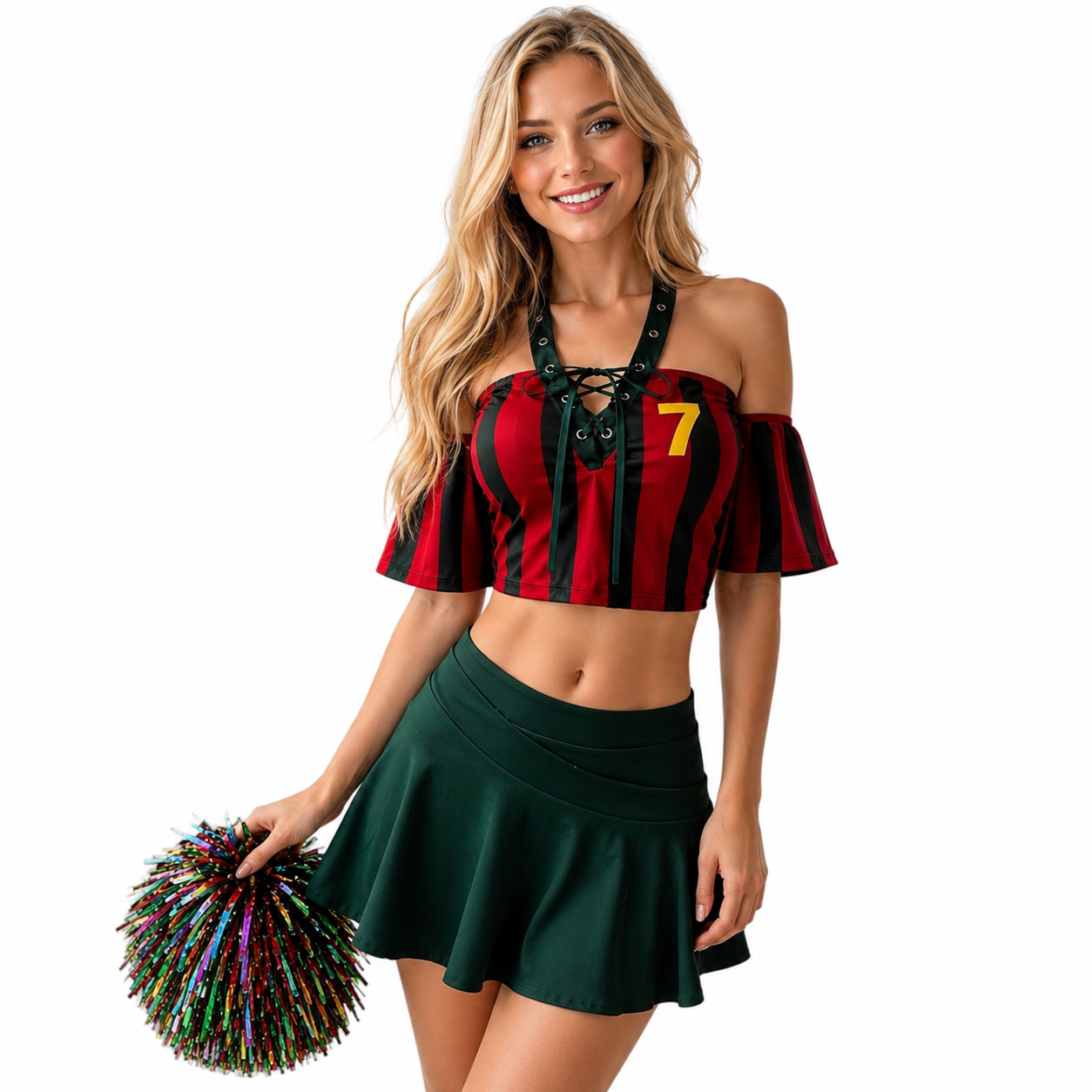 Women’s Football Fan Lingerie Set – Off Shoulder Crop Top & Mini Skirt Costume